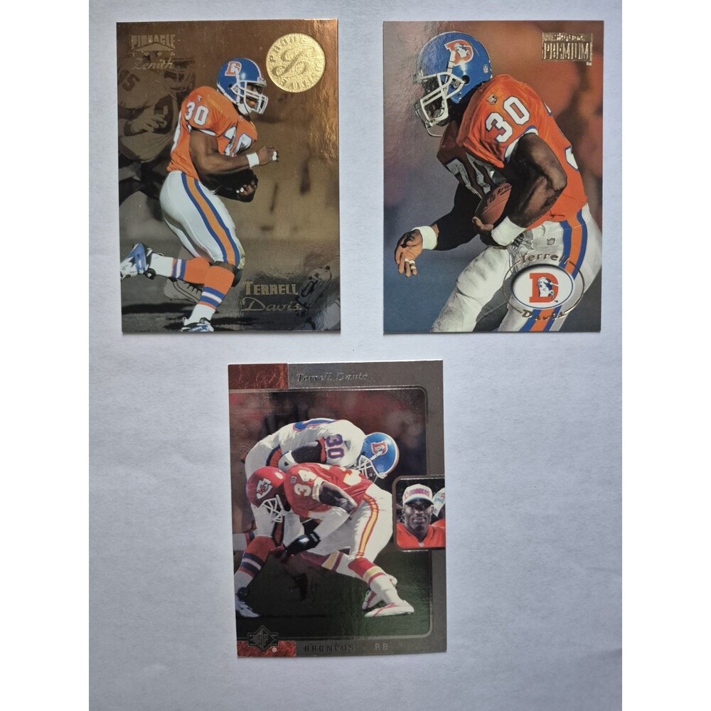 Terrell Davis Denver Broncos 3 Card Lot 1996 Pinnacle Zenith Upper Deck SP
